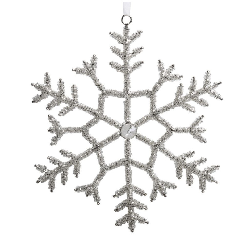 Champagne antik závěsná sněhová vločka s korálky Snowflake - 20 cm