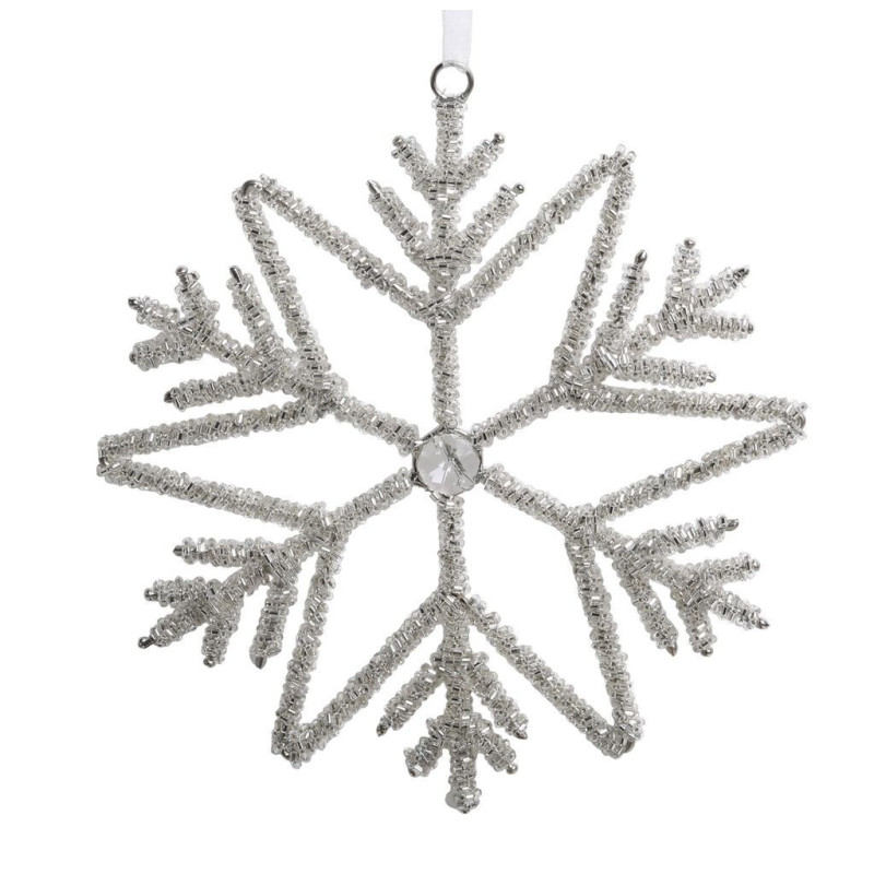 Champagne antik závěsná sněhová vločka s korálky Snowflake - 17 cm