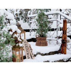 Hnědá dřevěná dekorace vintage lyže - 5*90 cm