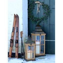 Hnědá dřevěná dekorace vintage lyže - 5*90 cm