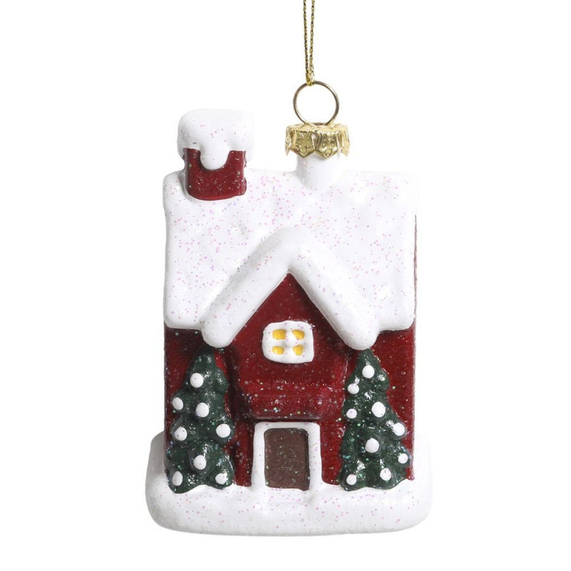 Červená vánoční ozdoba vintage domek - 6*5*9 cm