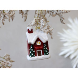 Červená vánoční ozdoba vintage domek - 6*5*9 cm
