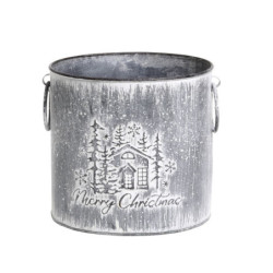 Dekorační plechový antik květináč Merry Christmas - Ø 15*16 cm
