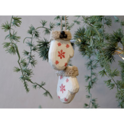 Krémová vánoční ozdoba vintage rukavice - 5*2*7 cm