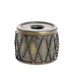 Mosazný kovový svícen ve tvaru bubnu na úzkou svíčku Drum - Ø 7*5,5 cm