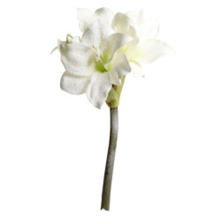 Krémová třpytivá zasněžená umělá květina Amaryllis - 64 cm