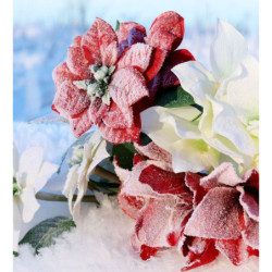 Krémová třpytivá zasněžená umělá květina Amaryllis - 64 cm