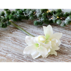 Krémová třpytivá zasněžená umělá květina Amaryllis - 64 cm