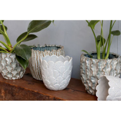 Opálový keramický obal na květináč s reliéfy Gaston - Ø 14*13 cm