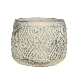Bílo - zlatý antik cementový obal na květináč s květy Vittel M - Ø15*13 cm