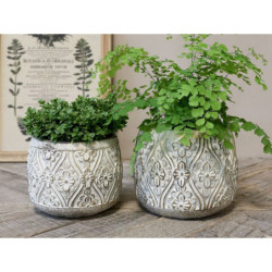 Bílo - zlatý antik cementový obal na květináč s květy Vittel M - Ø15*13 cm