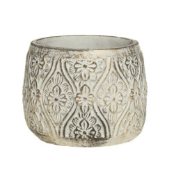 Bílo - zlatý antik cementový obal na květináč s květy Vittel L - Ø17*14 cm