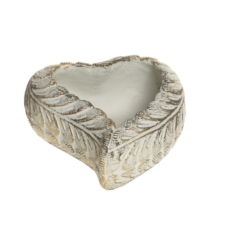 Bílo - zlatý antik cementový květináč ve tvaru srdce Vittel M - 17*15*6 cm