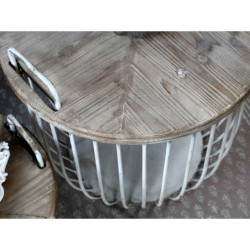 2ks krémový antik kovový coffee stolek s dřevěnou deskou Charlotte - Ø57*48 cm