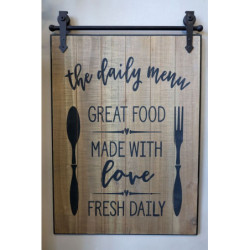 Hnědá kovovo-dřevěná nástěnná cedule The Daily Menu – 38*2*57 cm