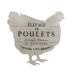 Krémová antik dřevěná nástěnná cedule ve tvaru slepice De Poulets – 43*2*43 cm