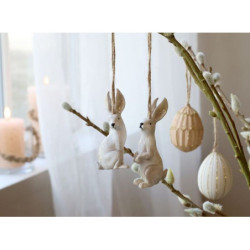 Set 2ks krémová antik závěsná dekorace králík - 3,5*3*8 cm