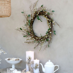 Dekorace umělý věnec vrbové větve s kočičkami Willow - Ø 42 cm