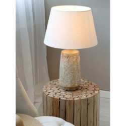Stolní lampa s dřevěnou základnou a lněným stínidlem Popp - 37*57 cm/ E27