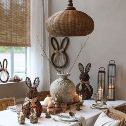 Stojící proutěná dekorace králík s mašlí Rabbit - 28*55 cm