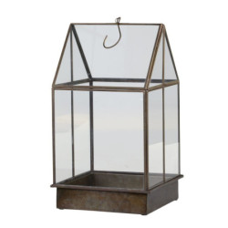 Mosazný antik kovový dekorační skleník / lucerna Fibio - 21*21*38 cm