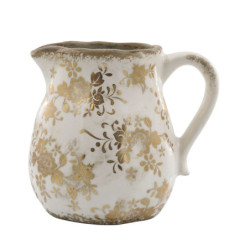 Béžový baňatý keramický džbán se zlatými květy Melun gold - 13*16 cm