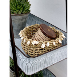 Košík z mořské trávy zdobený mušlemi Shells - Ø 10*18 cm