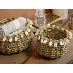 Košík z mořské trávy zdobený mušlemi Shells - Ø 10*18 cm