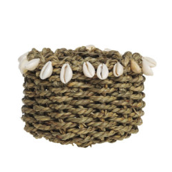 Košík z mořské trávy zdobený mušlemi Shells - Ø 9*13 cm
