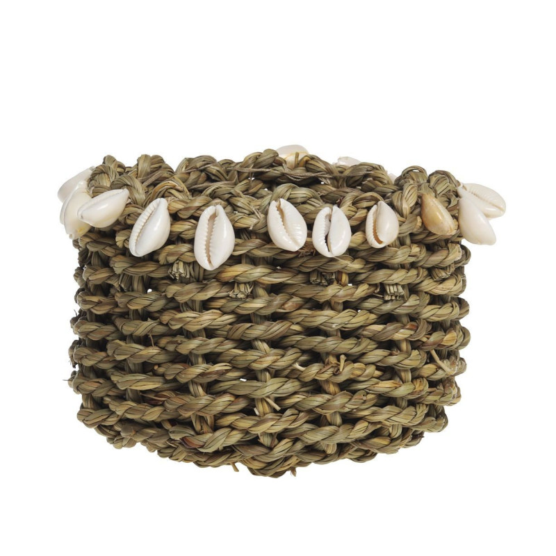 Košík z mořské trávy zdobený mušlemi Shells - Ø 9*13 cm