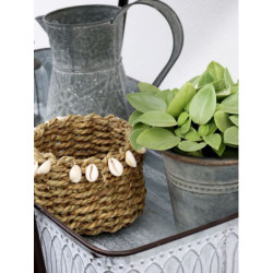 Košík z mořské trávy zdobený mušlemi Shells - Ø 9*13 cm