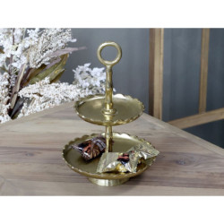 Mosazný antik dekorační kovový etažér Lace Brass - Ø 18*27 cm