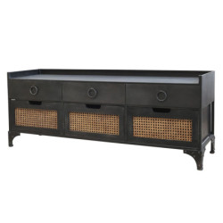 Černá dřevěná lavice s ratanovým výpletem Channie - 122*36*49cm
