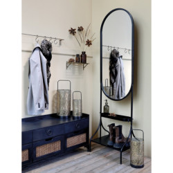 Černá dřevěná lavice s ratanovým výpletem Channie - 122*36*49cm