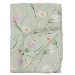 Zelený bavlněný přehoz s květy Aix Quilt Wild Flowers - 130*180 cm