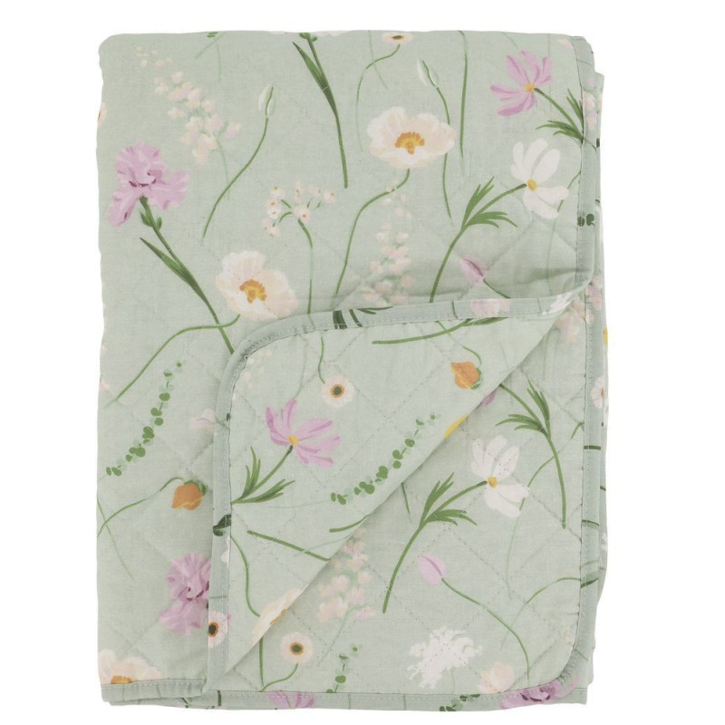 Zelený bavlněný přehoz s květy Aix Quilt Wild Flowers - 130*180 cm