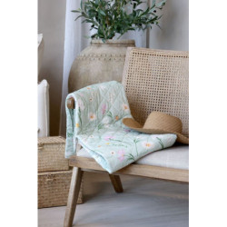 Zelený bavlněný přehoz s květy Aix Quilt Wild Flowers - 130*180 cm