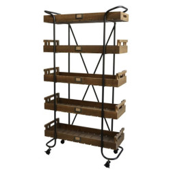 Černý kovový regál na kolečkách s dřevěnými podnosy Cart - 83*34*156cm