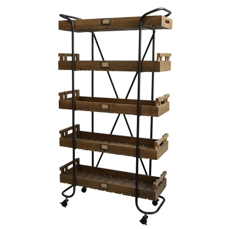 Černý kovový regál na kolečkách s dřevěnými podnosy Cart - 83*34*156cm