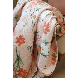 Růžový bavlněný přehoz s květy Aix Quilt Wild Flowers - 130*180 cm