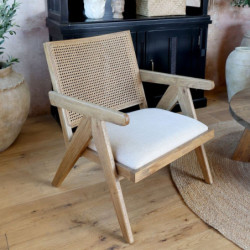 Přírodní dřevěné křeslo s výpletem Lounge Wicker - 65*70*77 cm