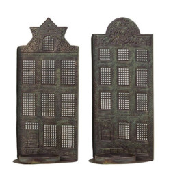 2ks mosazný antik kovový domek na svíčku Candle Houses - 12*12*27cm