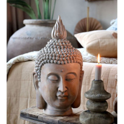 Béžová antik dekorace hlava Buddha - 21*22*40 cm