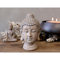Béžová antik dekorace hlava Buddha - 11*11*19 cm