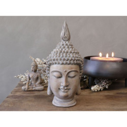 Béžová antik dekorace hlava Buddha - 11*15*28 cm