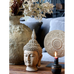 Béžová antik dekorace hlava Buddha - 11*15*28 cm