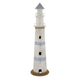 Bílo-modrá kovová dekorace maják s Led Lighthouse - Ø 17*61 cm