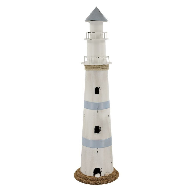Bílo-modrá kovová dekorace maják s Led Lighthouse - Ø 17*61 cm