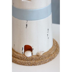 Bílo-modrá kovová dekorace maják s Led Lighthouse - Ø 17*61 cm