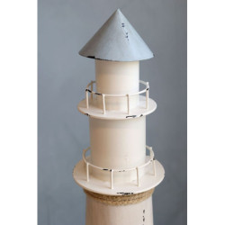 Bílo-modrá kovová dekorace maják s Led Lighthouse - Ø 17*61 cm